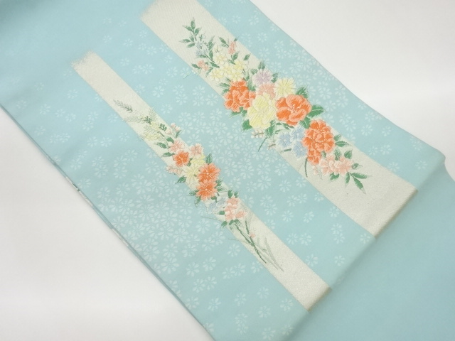 花々に短冊模様織出し名古屋帯